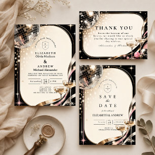 Cartão De Agradecimento Casamento Glamouroso Disco Retro