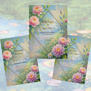 Convites Casamento de Dreamy Lakeside Garden salvar a data
