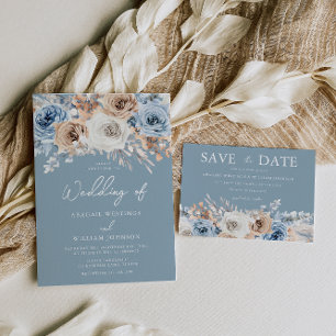 Convites Casamento Dusty Blue Bohemian Watercolor