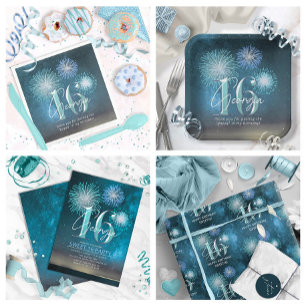 Papel De Presente Fireworks Sweet 16 Teal ID984