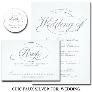 Convite De Casamento De Script De Foil De Silver F