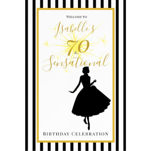 Convite de 70º Aniversário Preto e Dourado