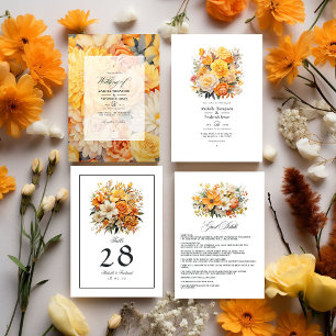 Convites Casamento Floral Amarelo, Laranja e Marfim
