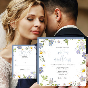 Convites Casamento Azul das Flores de Verão com RSVP