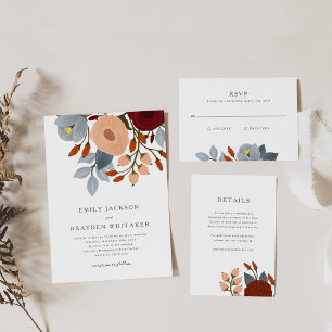 Convite para Casamento de Dusty Blue Wildflower