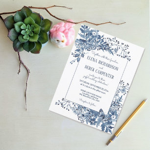 Casamento Floral de Pássaro de Flor Azul Branco