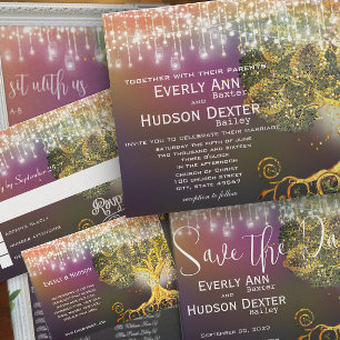 Convite para Casamento de Árvore Rosa Vermelha Cor