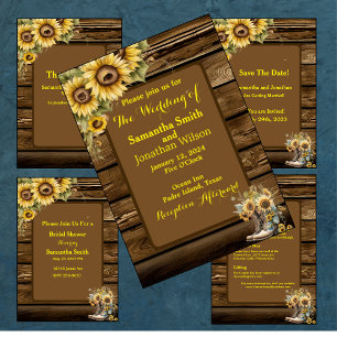 Convites Vintage Rustic Sunflower Country Wedding