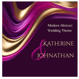 Convites Moderno Casamento Roxo Fuchsia e Dourado-