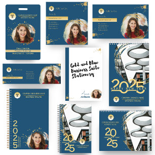 Cartão De Visita Quadrado Dourado e azul corporativo, adicionar foto à forma