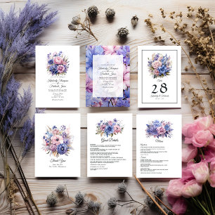 Convites Petal Rosa, Cornflower Blue & Mauve Purple Weding
