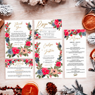 Cartão De Informações Detalhes do Casamento Floral Rustic Elegant Winter
