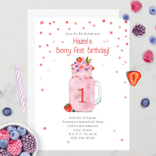 Convites Berry First Festa de aniversário Smoothie Pink
