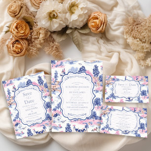 Cartão De Informações Casamento Floral do Jardim Azul do Elegante Barroc