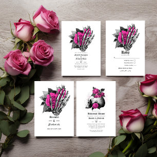 Convites Código QR de Casamento Gótico Floral Rosa Quente
