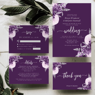 Convites Casamento Floral de Lilás Roxo Prata