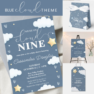 Convites No Cloud Nine Modern Dusty Blue Chá de fraldas