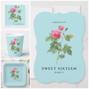 Convites Doces Dezesseis Vintage Chic Botânica Rosa