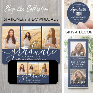 Convites 3 Marinho de Colagem de Fotografias Festa de forma