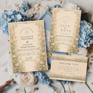 Cartão De Agradecimento Arco de Casamento no Jardim de Rosas Vintage