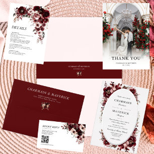 Convites Casamento de Maroon Burgundy Elegante