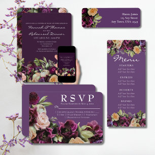 Convites Casamento Floral Elegante Puro Escuro