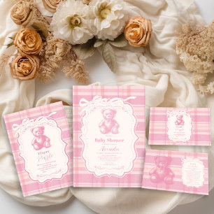 Convites Chá de fraldas francês de Urso de Teddy Coquette G