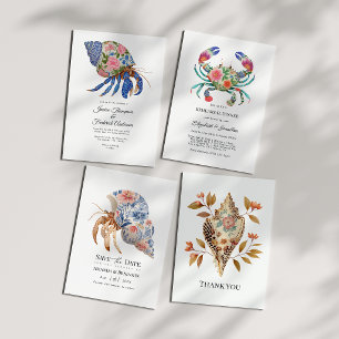 Convites Casamento Costeiro com Mariscos Florais