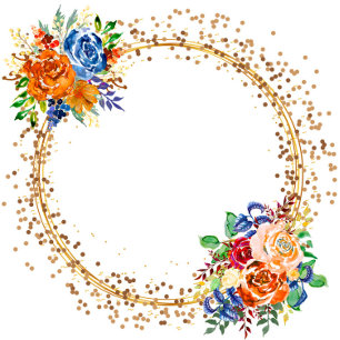 Convites Lux Glitter Blue Orange Watercolor Casamento Flora