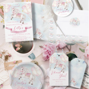 Convites Fairytale Pony Stars Chá de fraldas de Balões Rosa