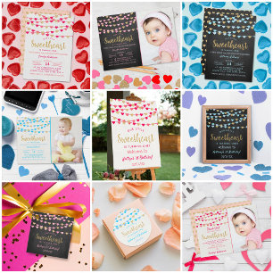 Convites Hang Love Hearts Little Sweetheart Aniversário