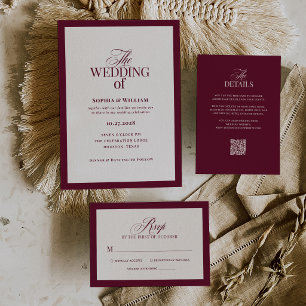 Convites Clássico Luxo   Casamento Elegante Branco e Borgon
