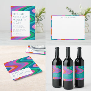 Convite de casamento Linhas Curvas Coloridas do Gr