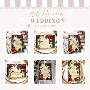 Cartão De Informações Arte Nouveau de Casamento Floral Decorativo