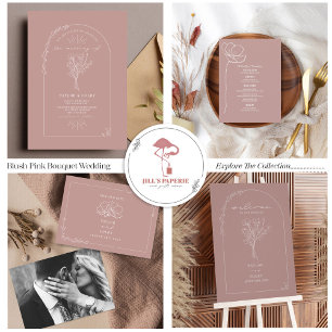 Convites Buquê de Arte de Linha Blush Pink Casamento