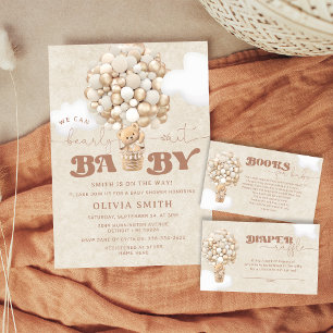 Convites Chá de fraldas de Espera Neutral do Balão do Urso 