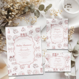 Cartão De Informações Roupas Rosa Toile De Jouy Diapper Raffle