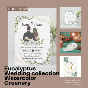 Convites Elegante Casamento Floral em Aquarela Branco e Ver