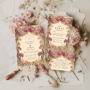 Cartão De Agradecimento Casamento de Orquídea Art Nouveau