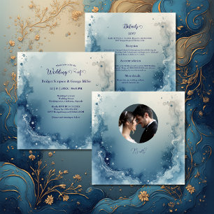 Convites azul branco Sonho casamento mármore tinta