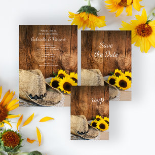Cowboy Hat, Sunflower Barn Wood Casamento RSVP Car