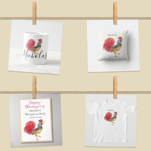 Camiseta Ilustração em Aquarela do Galo Vermelho do País
