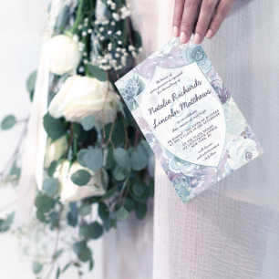 Convites Annabelle Vintage Blue Floral Crest Frame Casament