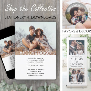 Convites RSVP Minimalista Moderno com QR Code e 2 Fotos par