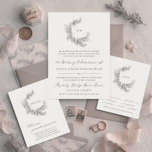 Cartão RSVP Coroa Botânica Minimalista para Casamento