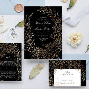Convites Casamento Floral Dourado Premium Editável