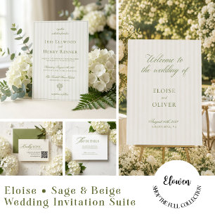 Convites Casamento Clássico Vintage em Verde Salvia e Branc