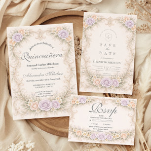 Cartão RSVP Lavanda Rubor Barroco Quinceañera