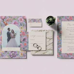 Convites Casamento de Bordados Botânicos Cor-de-Púrpura e L