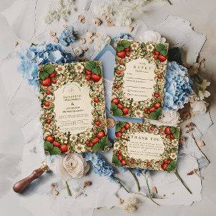 Cartão De Agradecimento Casamento no Jardim de Morangos Vintage